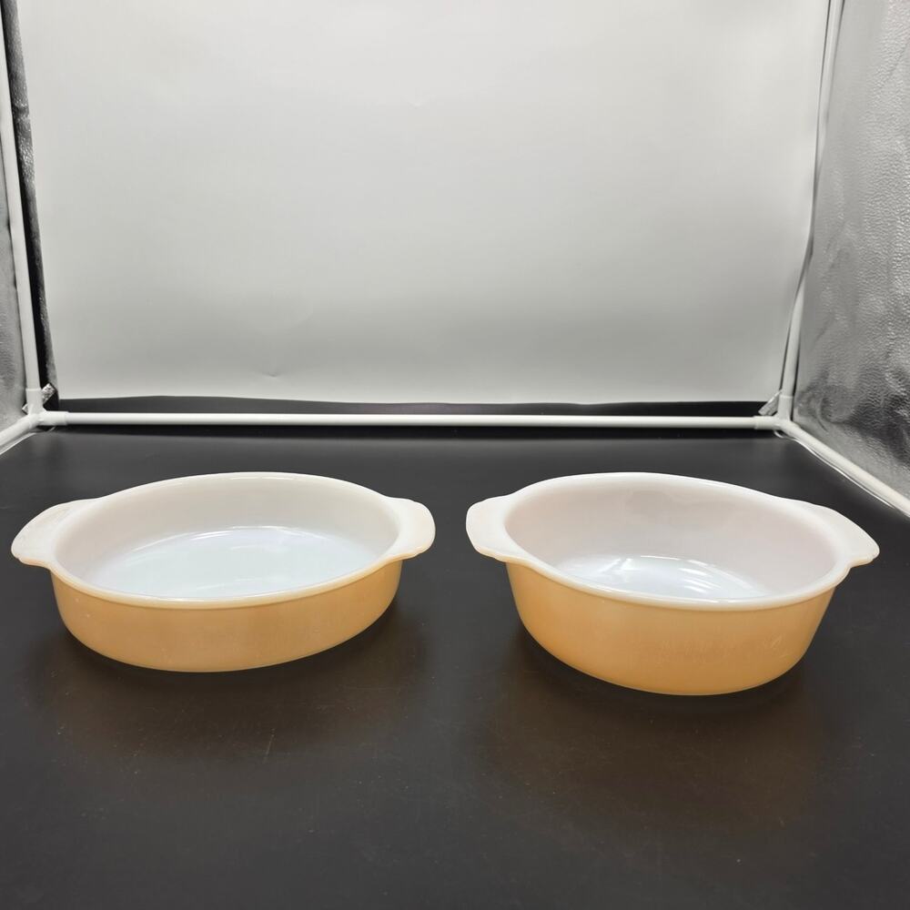 Fire King Peach Lustre 1.5 qt Casserole and 8" Pie/Casserole Dish 450, Set of 2